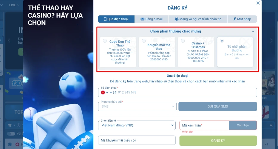 đăng ký 1xbet